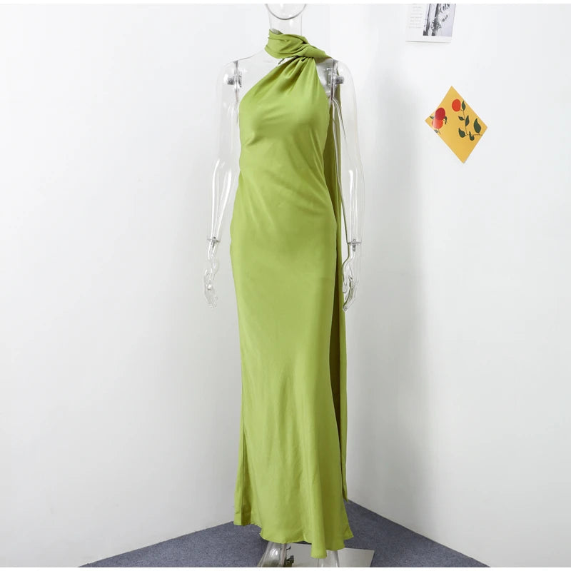 Abito da sera in raso con fiocco per donna – abito elegante schiena scoperta