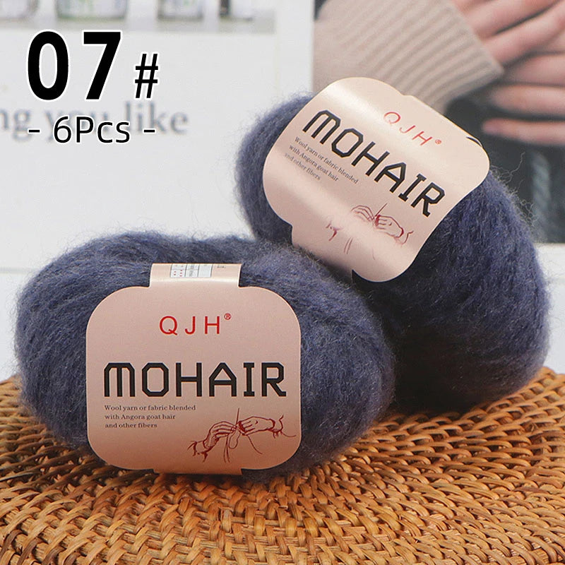 Set 6 gomitoli filato mohair morbido – lana angora effetto fluffy per maglioni, sciarpe, shawl fai-da-te
