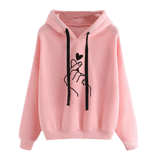 Felpa autunnale con cappuccio e cuore con dito – felpa oversize in pile con tasche e coulisse per look casual e trendy