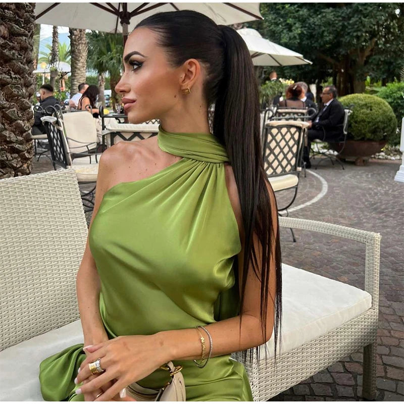 Abito da sera in raso con fiocco per donna – abito elegante schiena scoperta