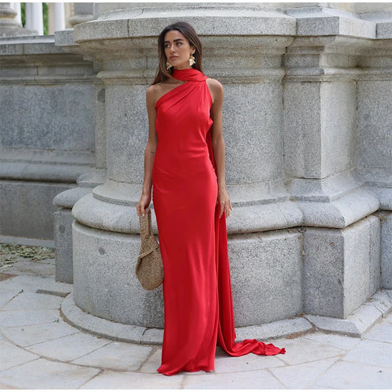 Abito da sera in raso con fiocco per donna – abito elegante schiena scoperta