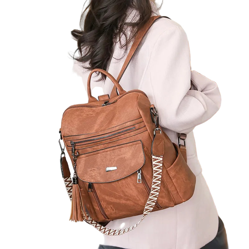 Zaino donna in pelle sintetica impermeabile + ant-furto – travel business college backpack grande capacità con nappina 2025