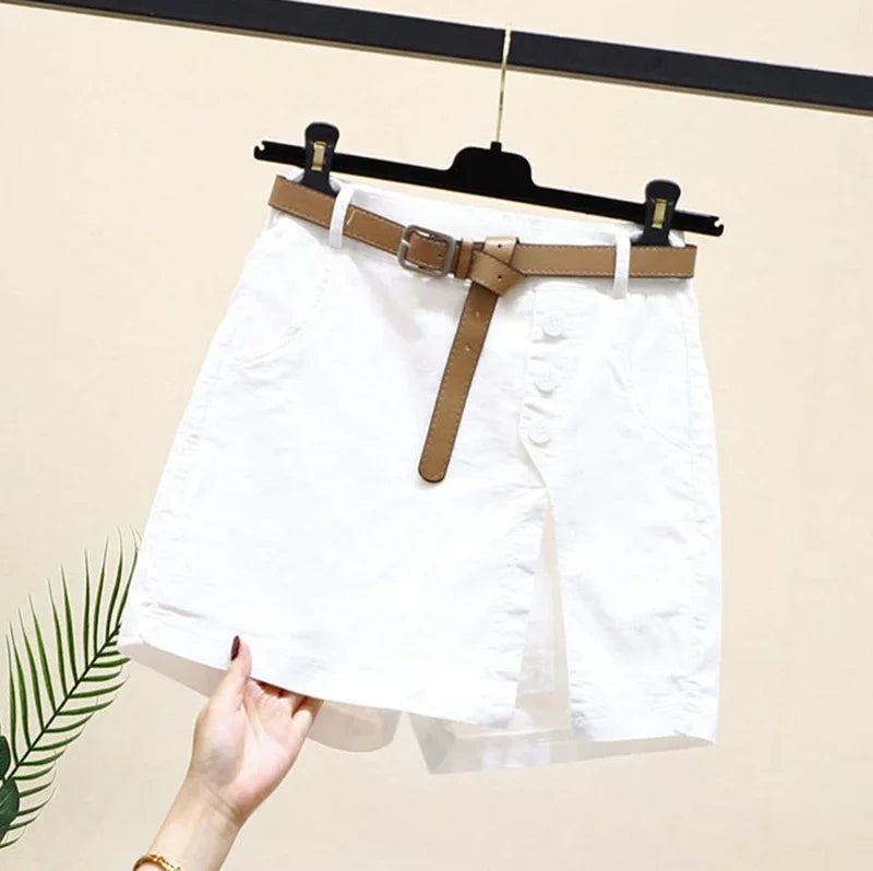 Gonna Pantaloncino Donna Vita Alta – Shorts A-Line con Bottoni