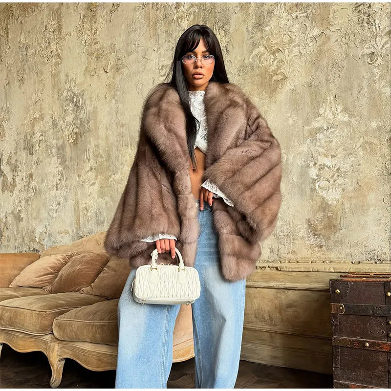 Cappotto lungo in pelliccia sintetica con colletto a revers – giacca maxi donna calda e lussuosa per l'inverno 2025
