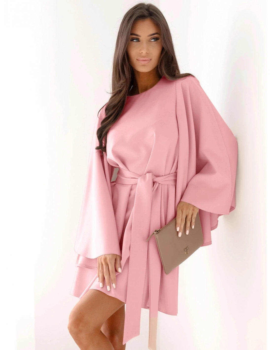 Mini vestito donna maniche lunghe – vestito elegante a manica lunga tono unito