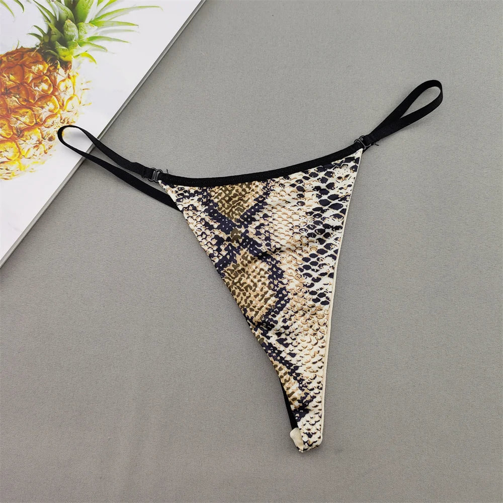 Perizoma sexy a due strati in cotone con schiena a T, da donna, a vita bassa, con stampa zebra/serpente/leopardo, senza cuciture