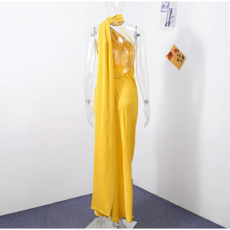 Abito da sera in raso con fiocco per donna – abito elegante schiena scoperta