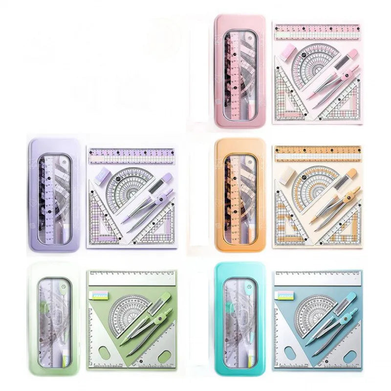 Ruler 8-piece Set Student-specific Compass Measuring Angle Ruler Triangle Ruler Ruler Full Set of Ruler Stationery Gift Package