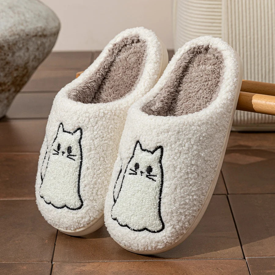 Ciabatte da casa donna 2025 – pelose con ricamo gatto, antiscivolo, perfette per inverno indoor cozy