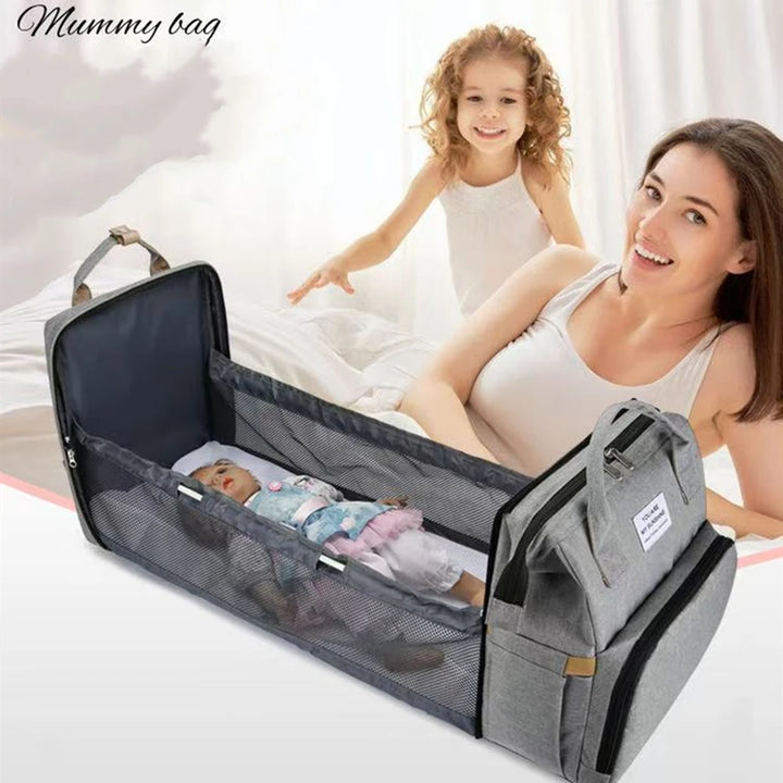 Zaino Fasciatoio Pieghevole 3 in 1 con Lettino Portatile – Borsa Mamma da Viaggio Leggera e Capiente