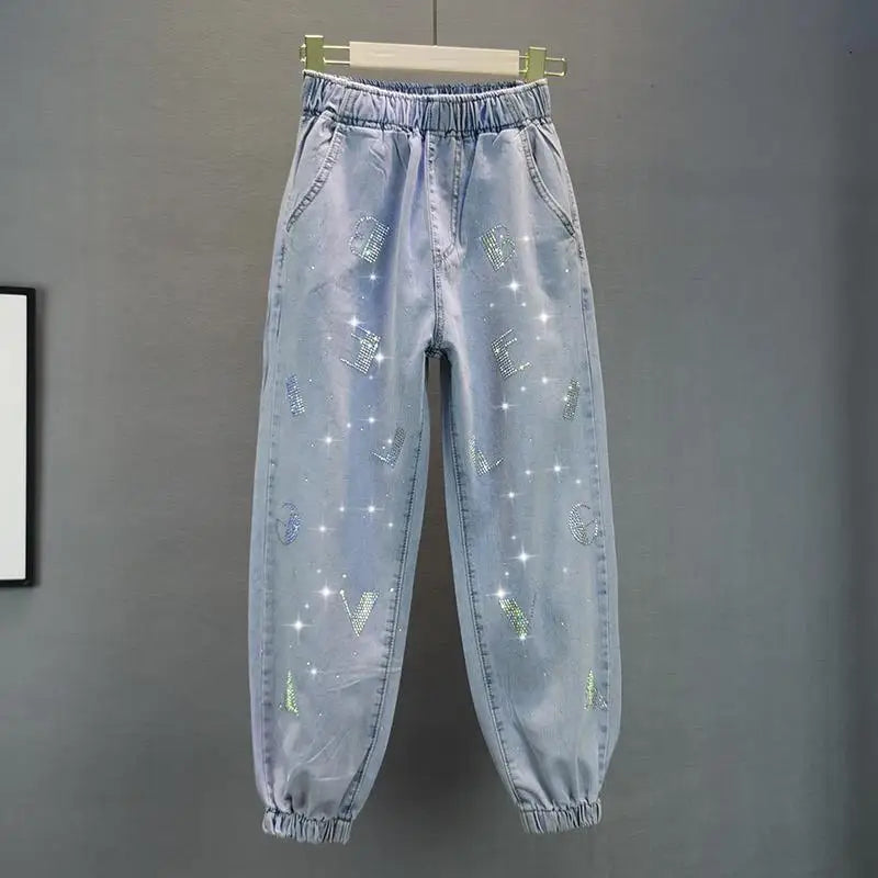 Jeans Donna Vita Alta con Gamba Larga e Vita Elasticizzata –Estate 2025