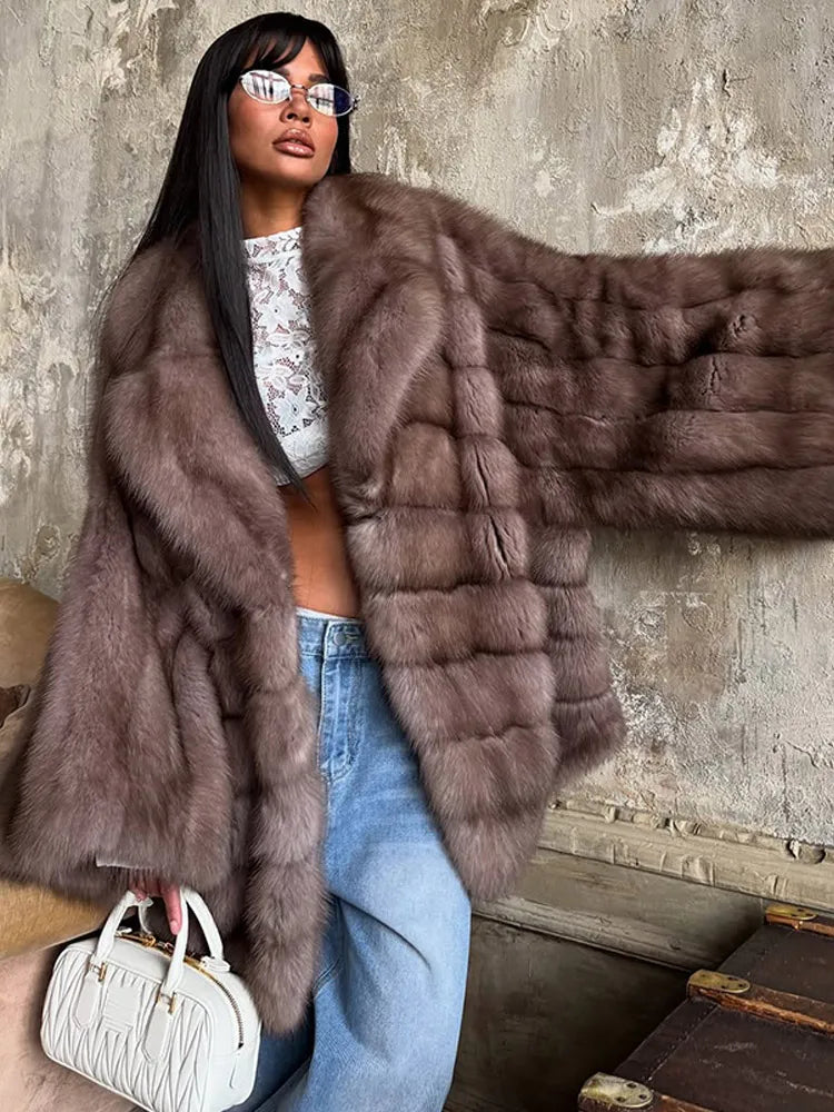 Cappotto lungo in pelliccia sintetica con colletto a revers – giacca maxi donna calda e lussuosa per l'inverno 2025