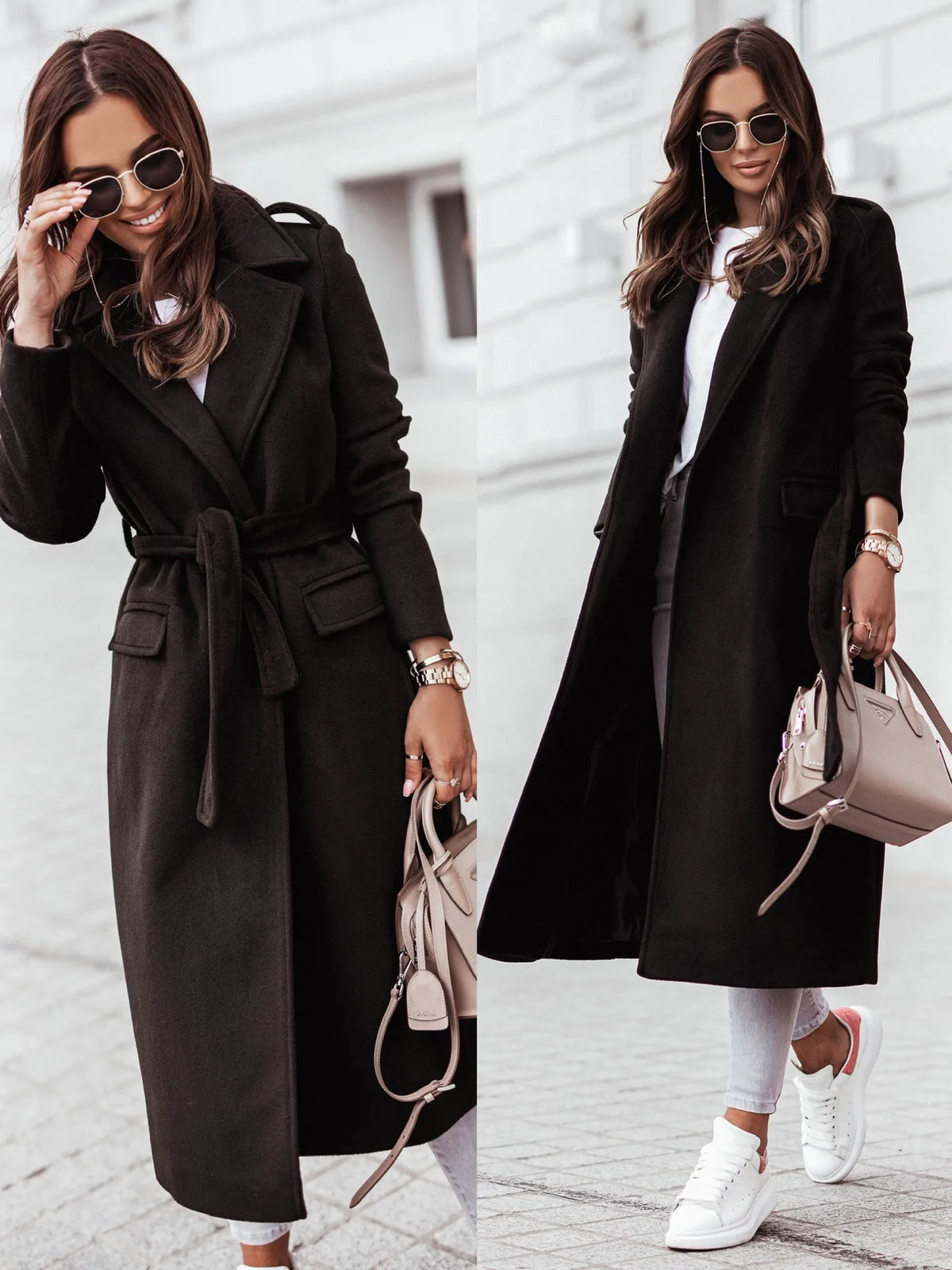 Cappotto Lungo Donna con Cintura e Rever - immagine 8