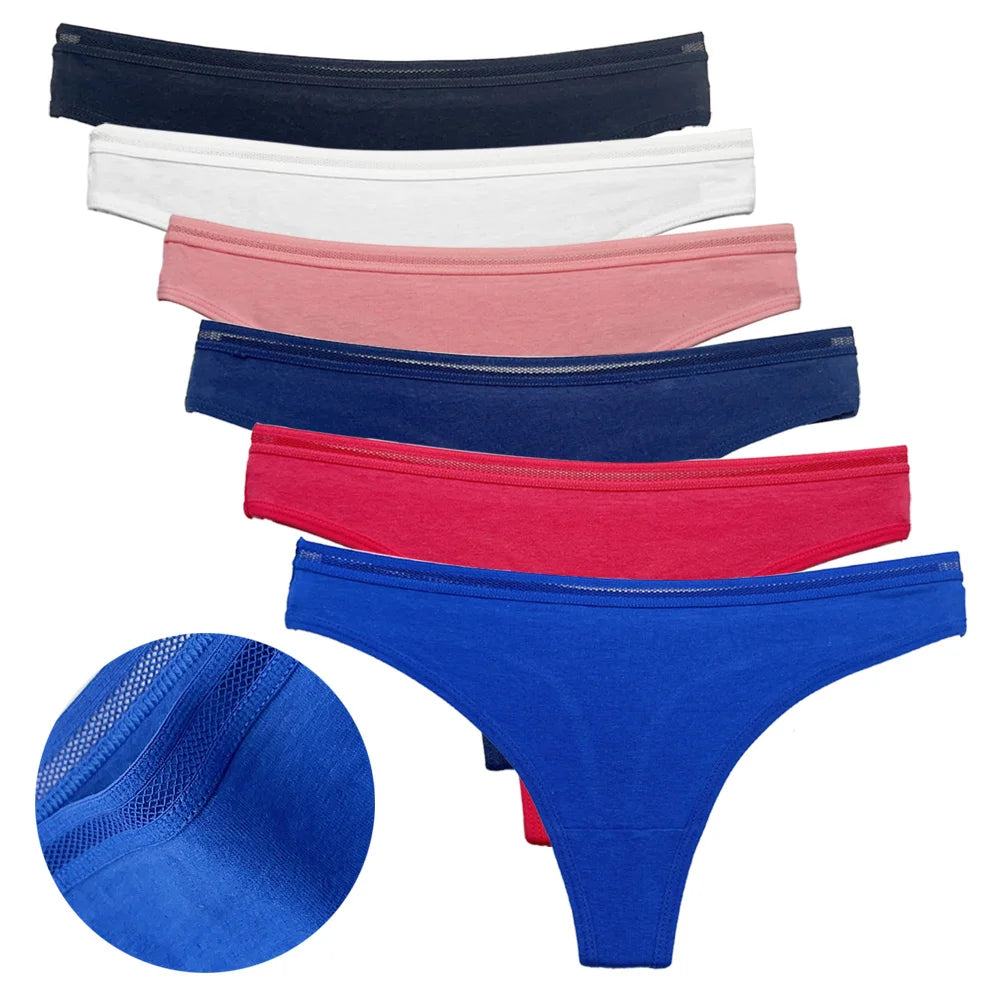 Set 5 pezzi perizomi donna in cotone – G-string vita bassa low-rise in colori solidi, lingerie comoda quotidiana