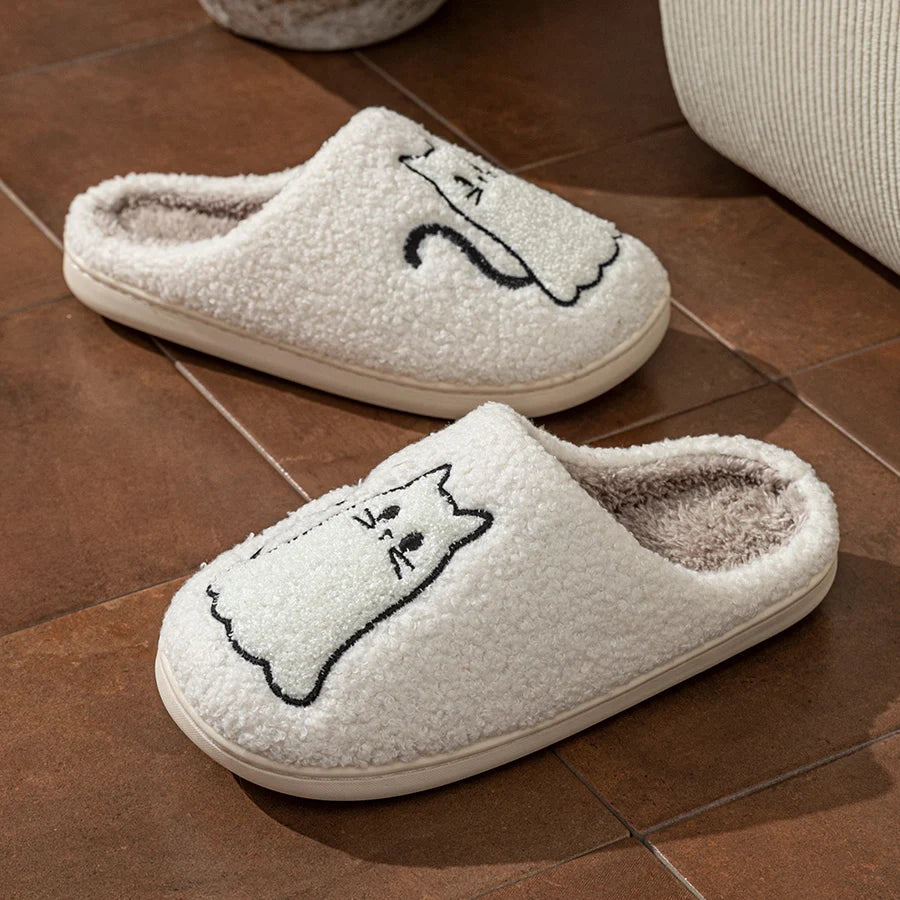 Ciabatte da casa donna 2025 – pelose con ricamo gatto, antiscivolo, perfette per inverno indoor cozy