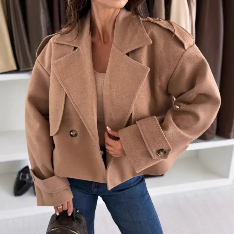 Mini coat in lana donna 2025 – Giacca corta con collo da tailleur, versatile ed elegante per l’autunno/inverno