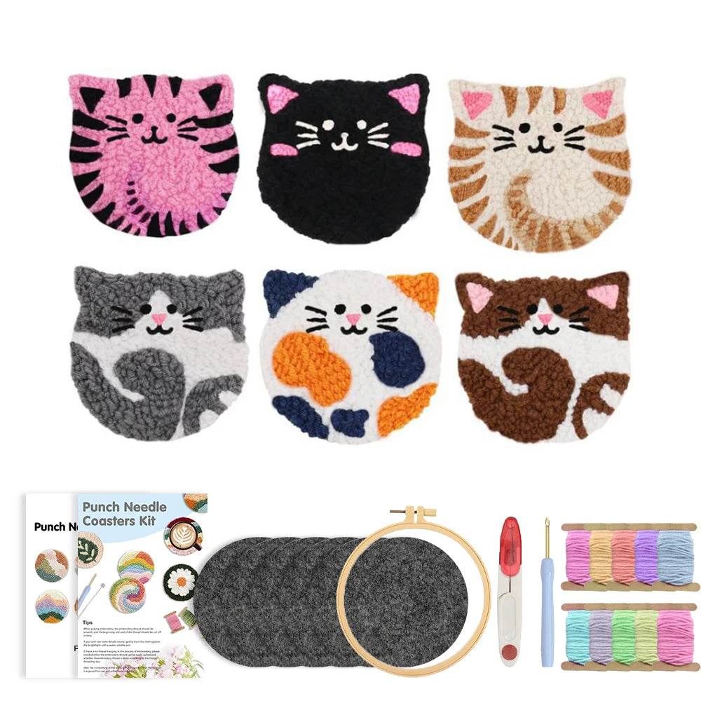 Kit Punch Needle Sottobicchieri Gatti – Set DIY Creativo per Principianti