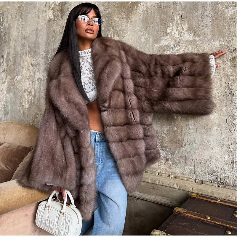Cappotto lungo in pelliccia sintetica con colletto a revers – giacca maxi donna calda e lussuosa per l'inverno 2025