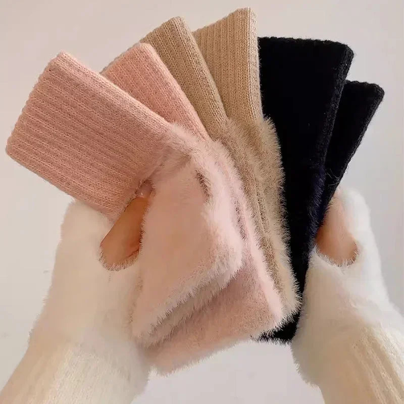 Guanti in pelliccia sintetica “mink fleece” half-finger donna – Guanti senza dita caldi e morbidi per l’inverno, perfetti per scrivere e usare lo smartphone