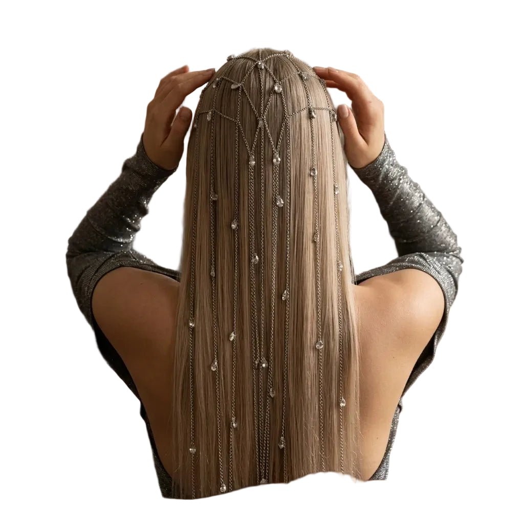 Cerchietto Strass con Frange e Fodera Morbida – Argento