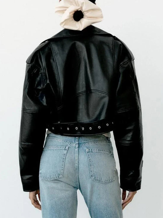 Giacca oversize in ecopelle da donna con cintura – bomber biker vintage streetwear