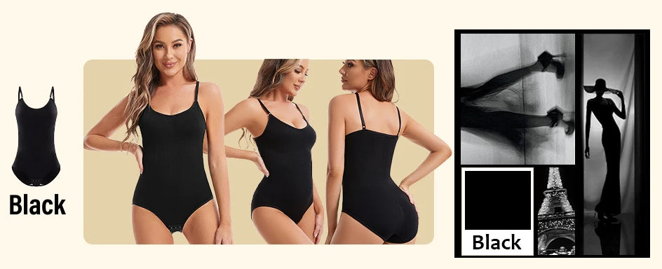 Body modellante a compressione senza cuciture per donna con spalline regolabili – nude, nero, marrone