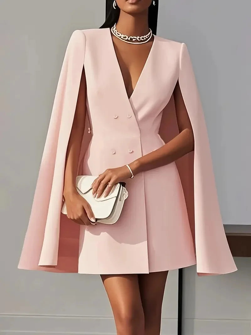 Giacca blazer abito donna elegante – doppio petto con maniche a mantella, stile cape dress per cerimonie
