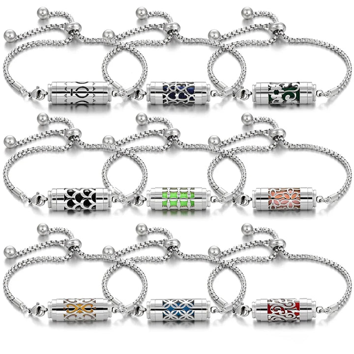 Bracciale diffusore aromaterapia argento in acciaio inox – Ciondolo profumato regolabile per oli essenziali