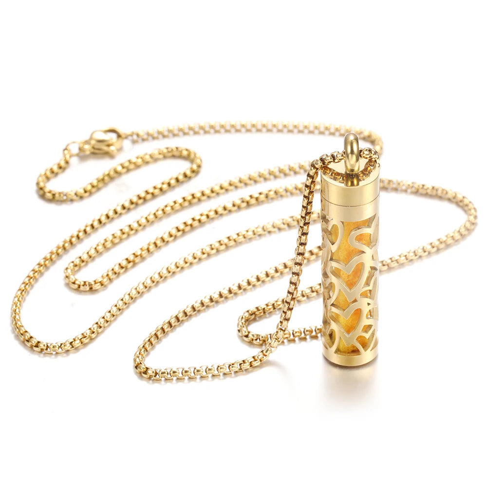 Collana dorata con diffusore per oli essenziali in acciaio inox – Gioiello aromaterapico profumato per donna