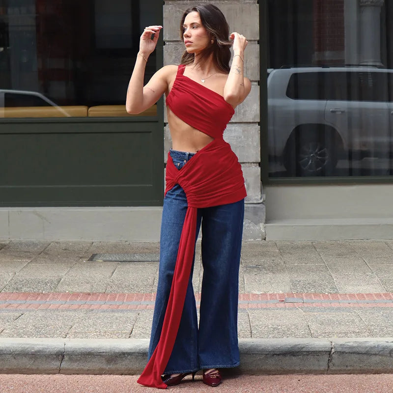 Completo 2 Pezzi Donna Estate 2025 – Top Corto Schiena Scoperta + Gonna Spacco Elegante per Party & Streetwear