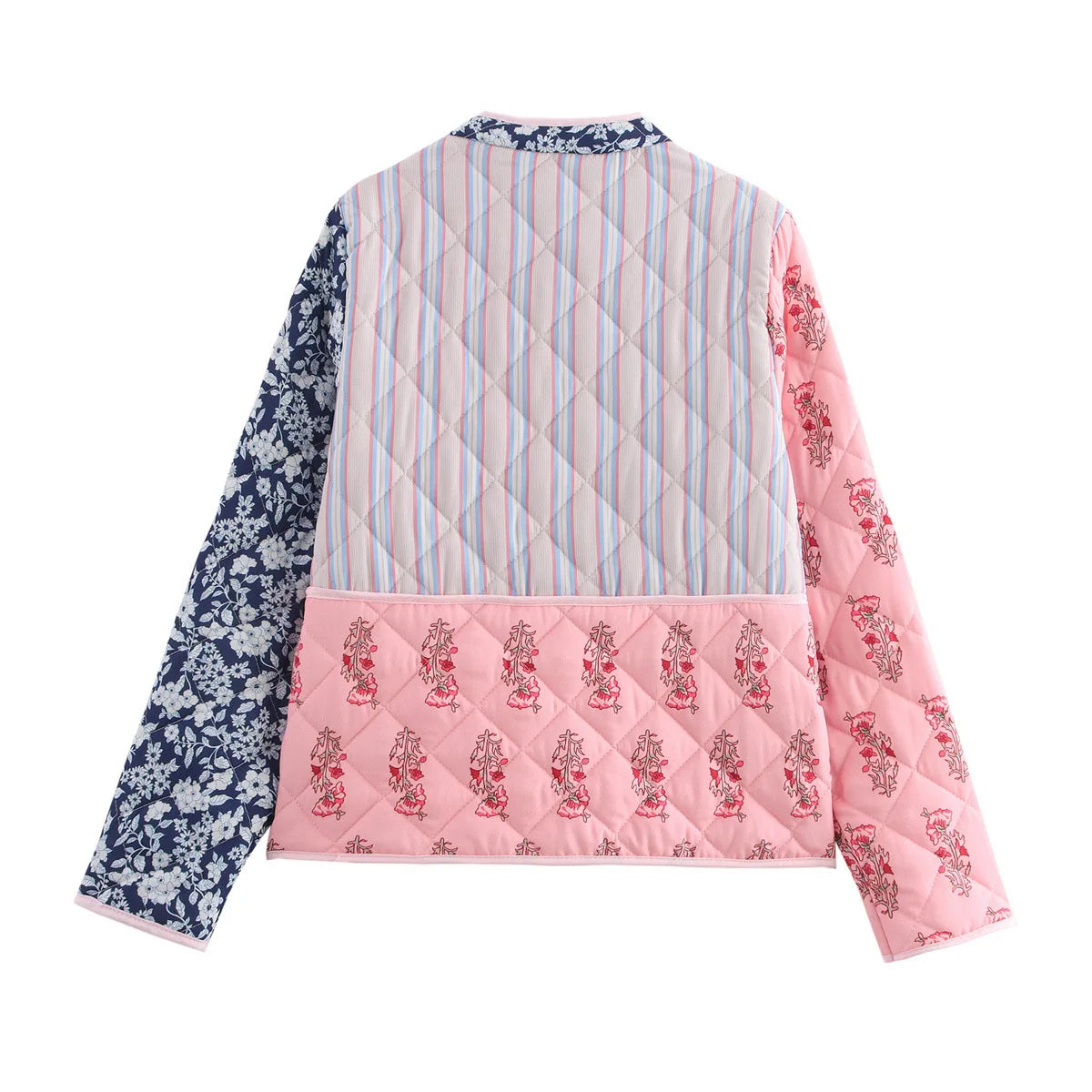 Giacca imbottita donna vintage patchwork floreale – Cappotto cotone con imbottitura, stile casual e warm streetwear