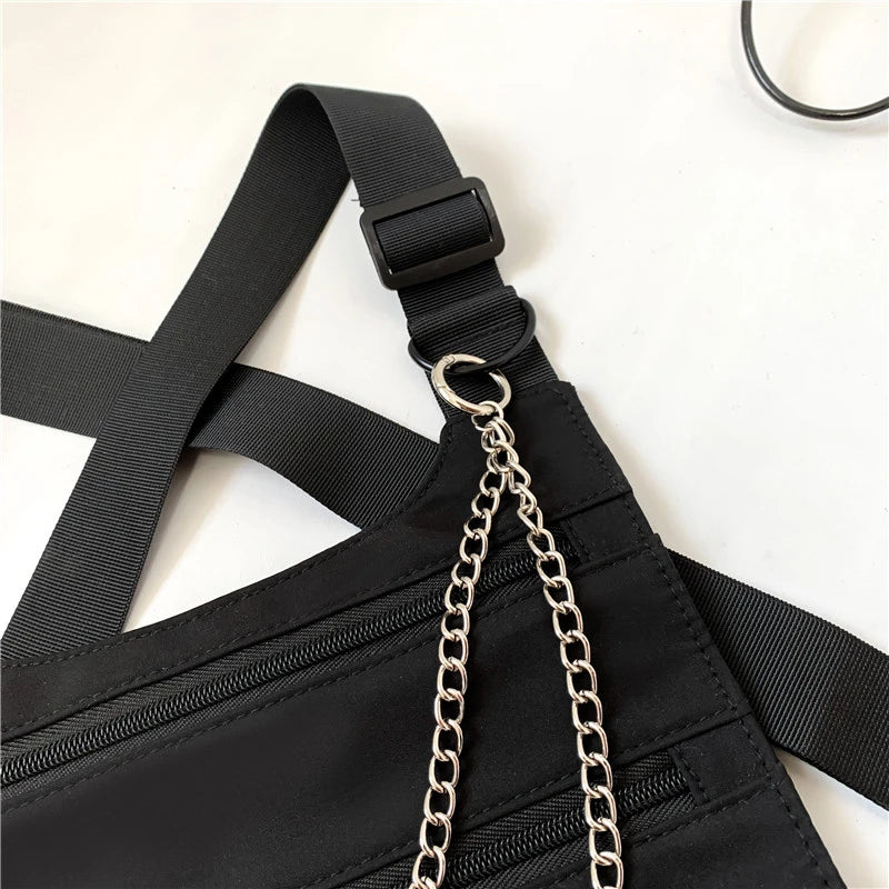 Borsa a petto unisex a 3 strati – pettorina nylon streetwear hip-hop versatile