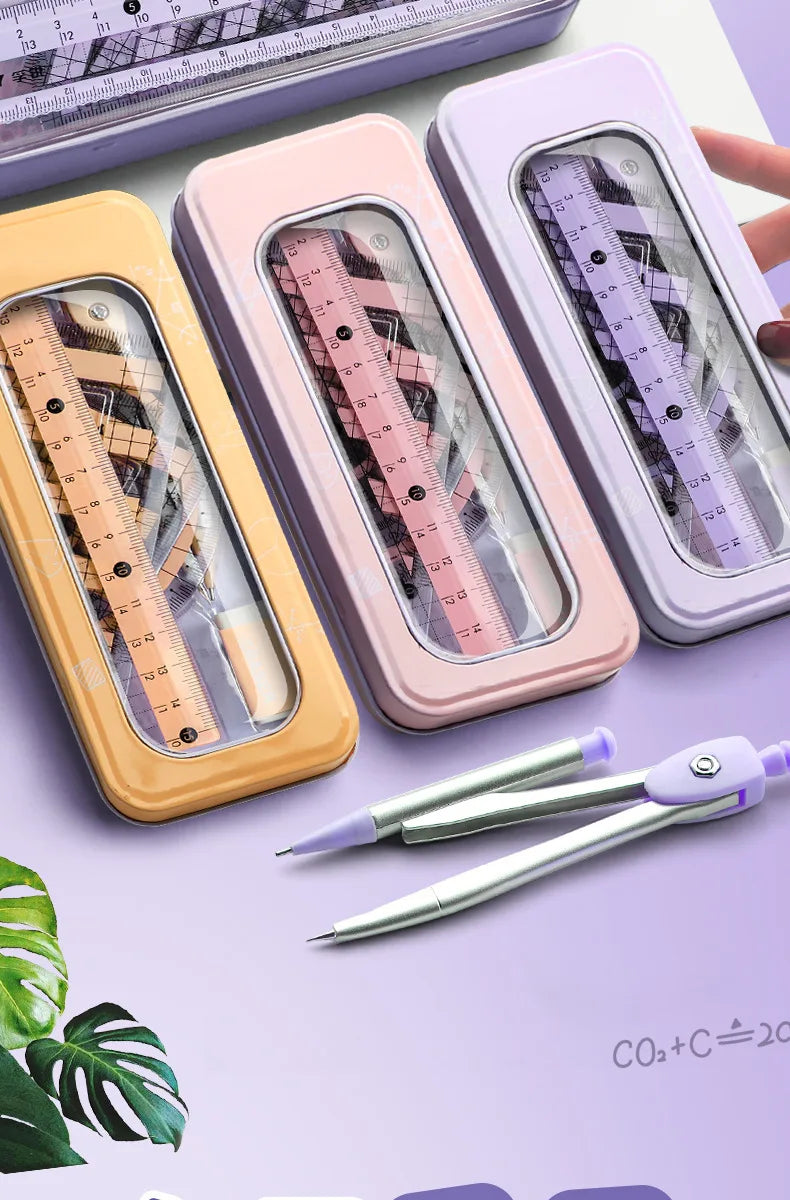 Ruler 8-piece Set Student-specific Compass Measuring Angle Ruler Triangle Ruler Ruler Full Set of Ruler Stationery Gift Package
