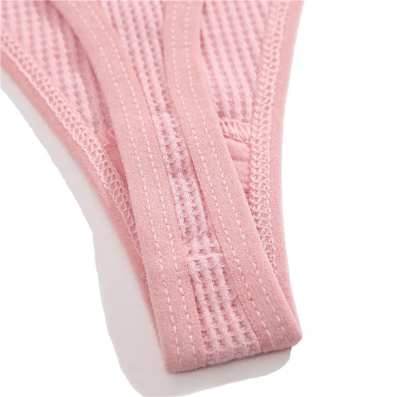 Set 3 pezzi perizomi donna G-string in cotone waffle a vita bassa – underwear sexy comfort quotidiano