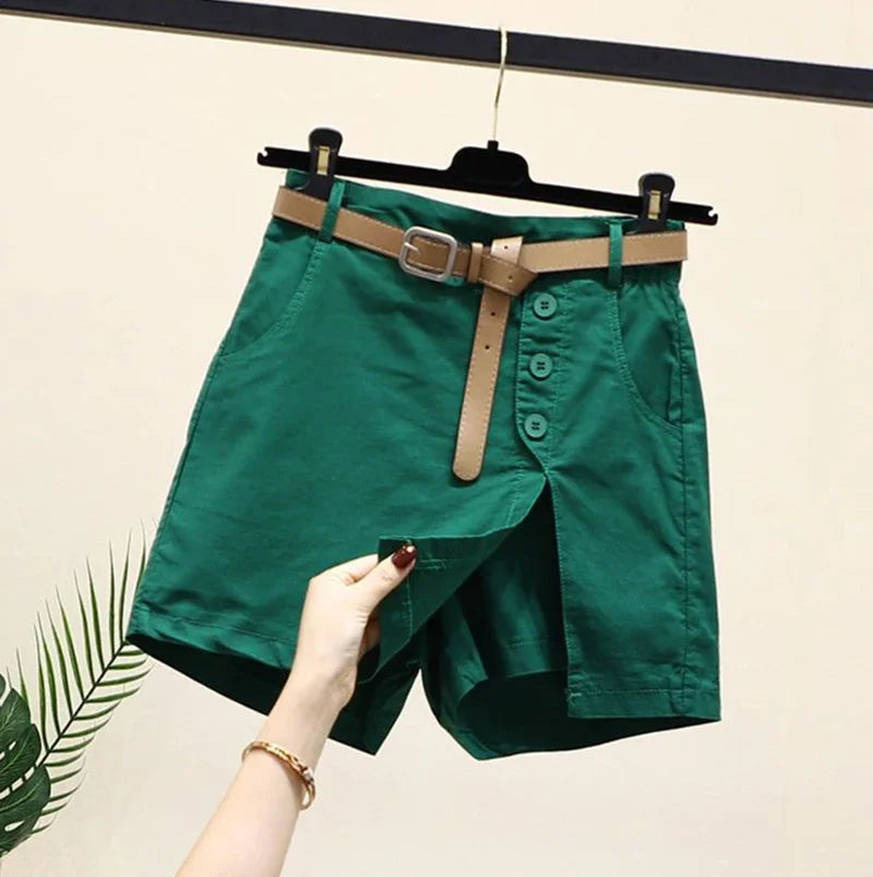 Gonna Pantaloncino Donna Vita Alta – Shorts A-Line con Bottoni