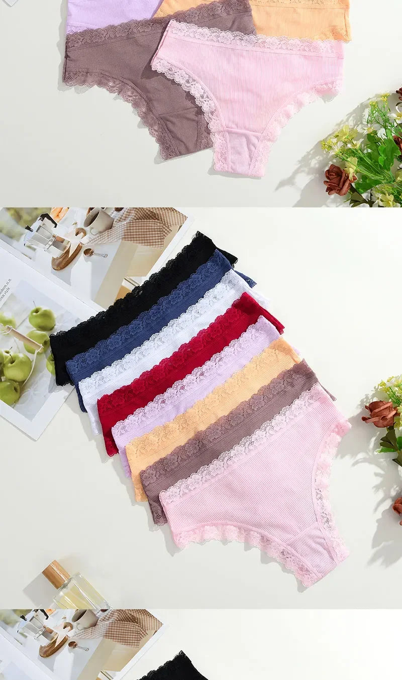 Set 5 pezzi perizomi donna vita media contrasto pizzo floreale – mutandine traspiranti sexy low-waist da S a XXL