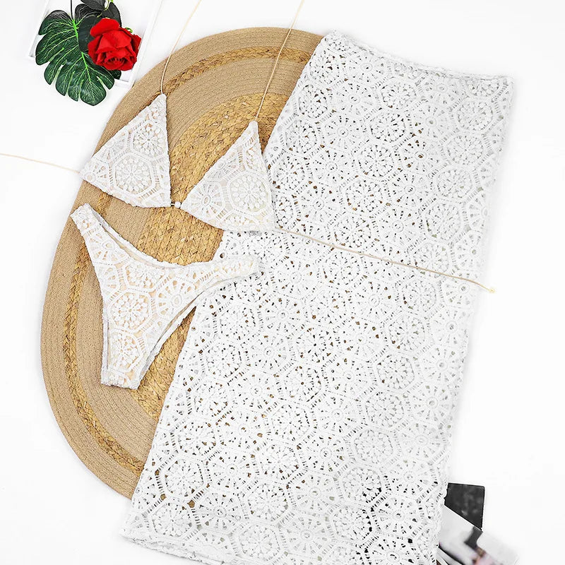 Bikini Donna 3 Pezzi con Pareo – Costume Mare Bandeau Imbottito