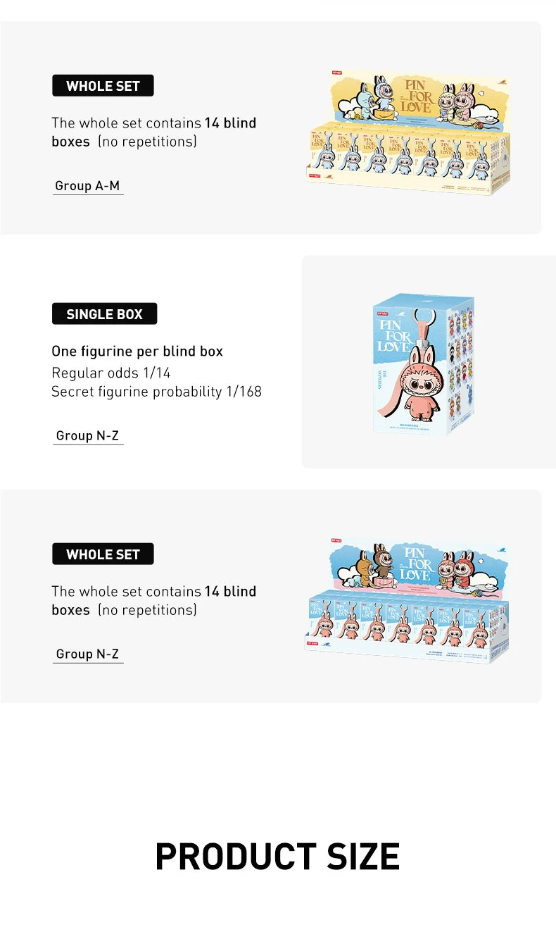 POP MART The Monster Pin for Love Series – Portachiavi in peluche vinilico, blind box (N-Z), edizione limitata, un pezzo per ordine