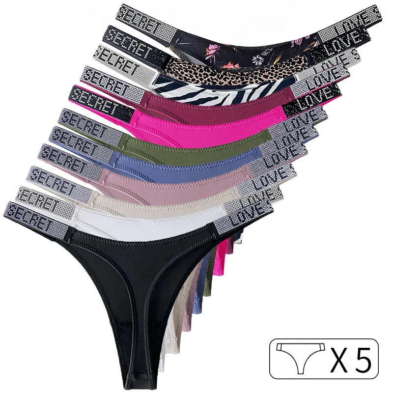 5 Slip a Vita Alta Sexy con Strass | Tanga Perizoma Donna S-XL