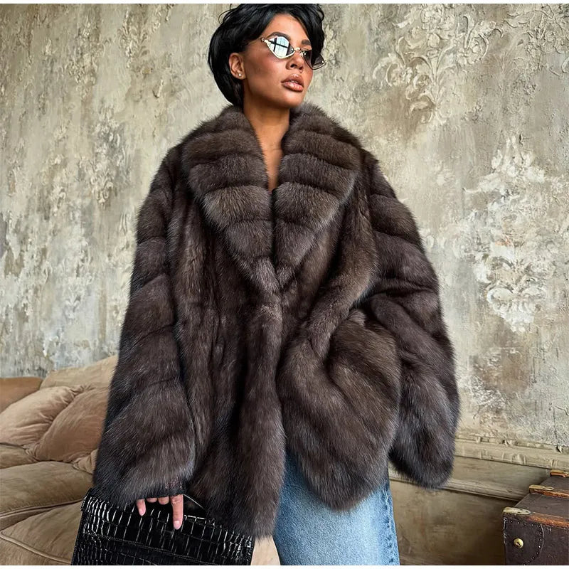 Cappotto lungo in pelliccia sintetica con colletto a revers – giacca maxi donna calda e lussuosa per l'inverno 2025