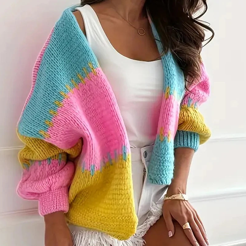 Cardigan donna autunno con scollo a V – Maglione / cardigan lungo in maglia leggera, stile loose eleganti