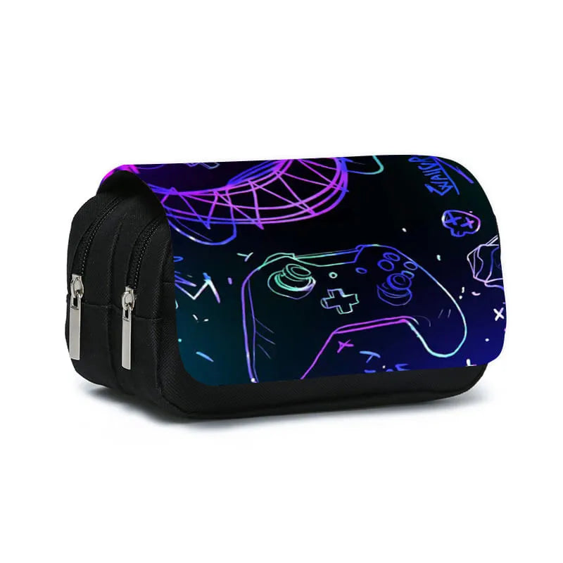 Game Controller Double Layered Flip Pen Case for Boy and Girls Best Gifts 2D Cartoon School Supplies Pencil Case for Children