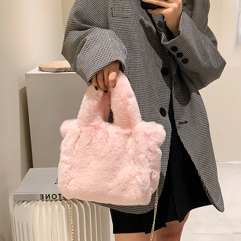 Shopper Tote Donna in Ecopelliccia Invernale – Borsa Furry Fluffy a Tracolla o Spalla