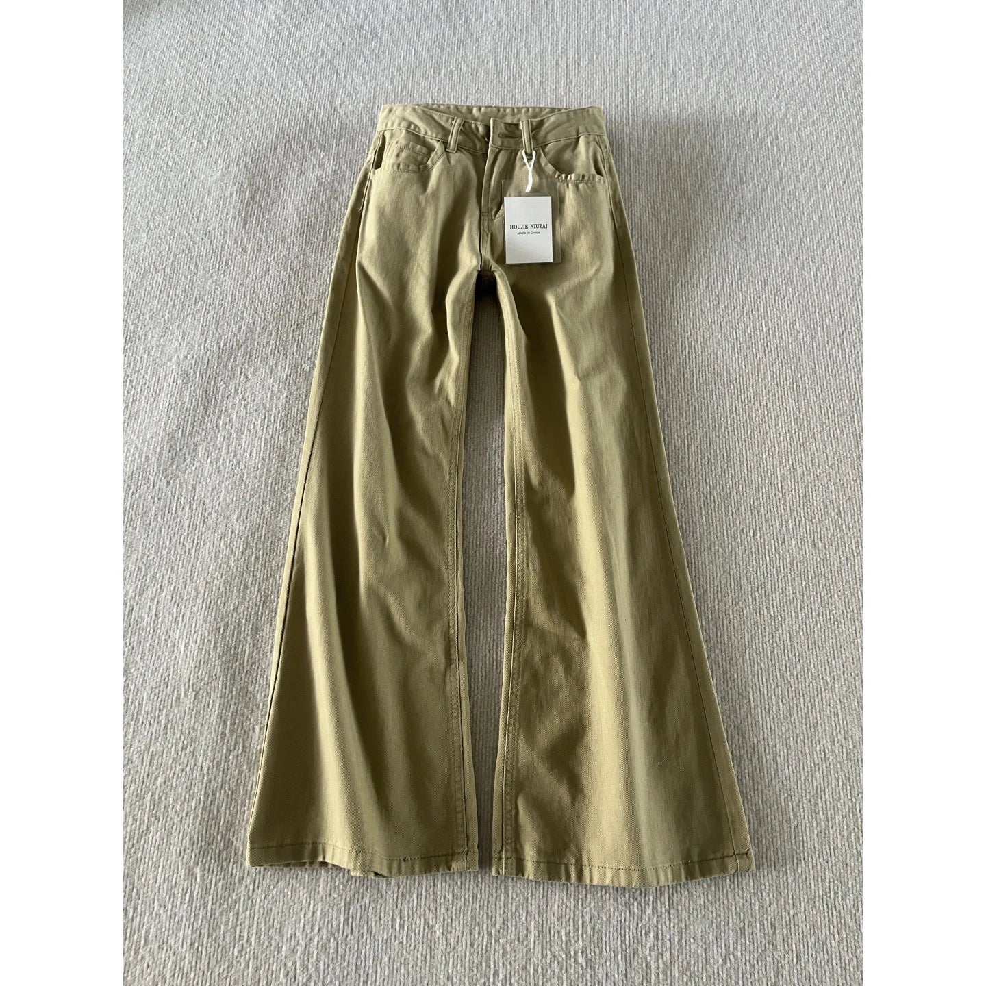 Jeans khaki a vita bassa da donna – stile retrò americano, gamba larga, lunghezza completa, micro flare, taglie comode, casual e confortevoli