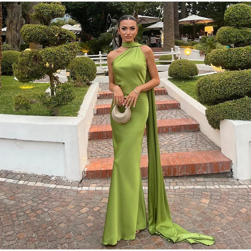 Abito da sera in raso con fiocco per donna – abito elegante schiena scoperta