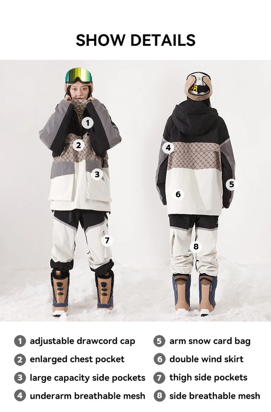 Tuta da sci unisex con cappuccio e dettagli riflettenti – giacca imbottita, impermeabile e termica per sport invernali