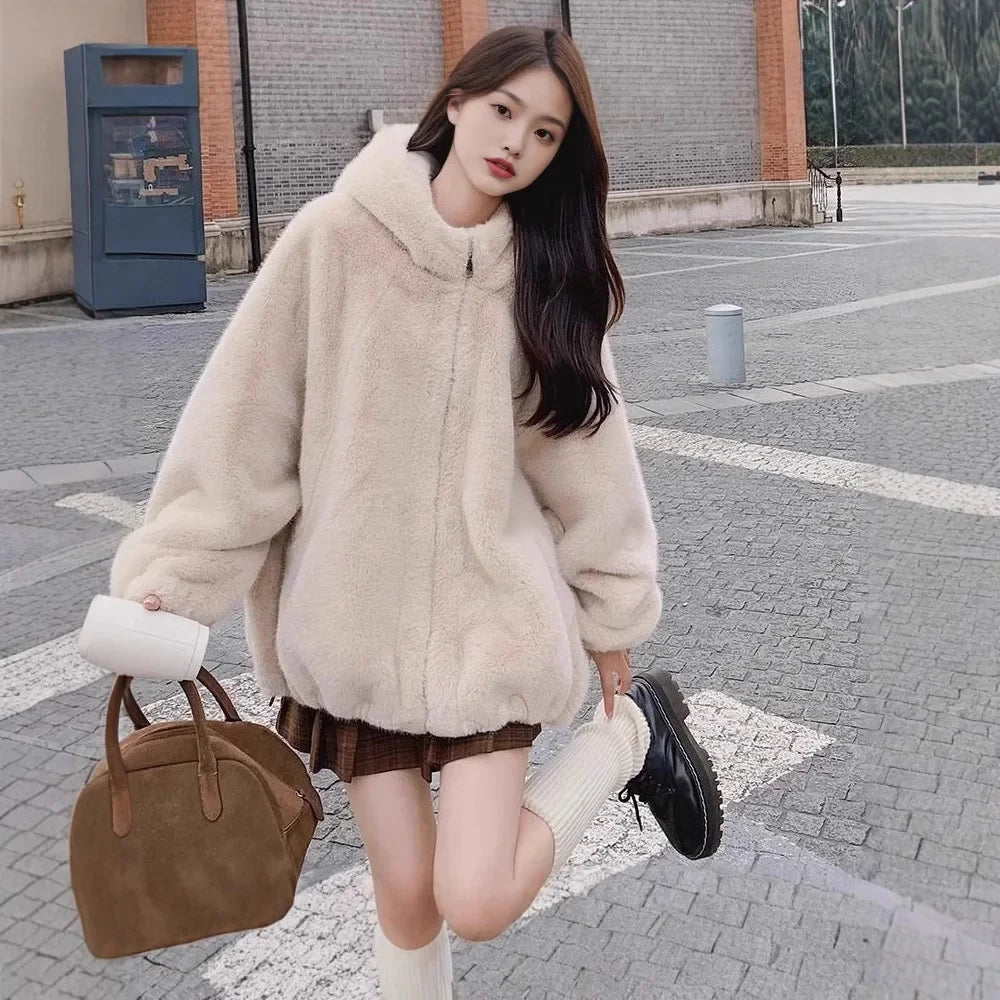 Felpa con cappuccio foderata in pile donna – Giacca casual oversize per l'autunno e l'inverno