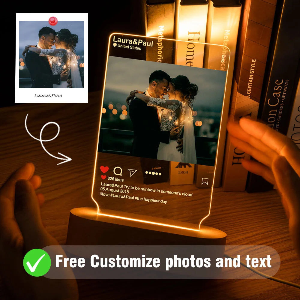 Lampada LED 3D Personalizzata con Foto, Nome e Data – Regalo Romantico per Coppie