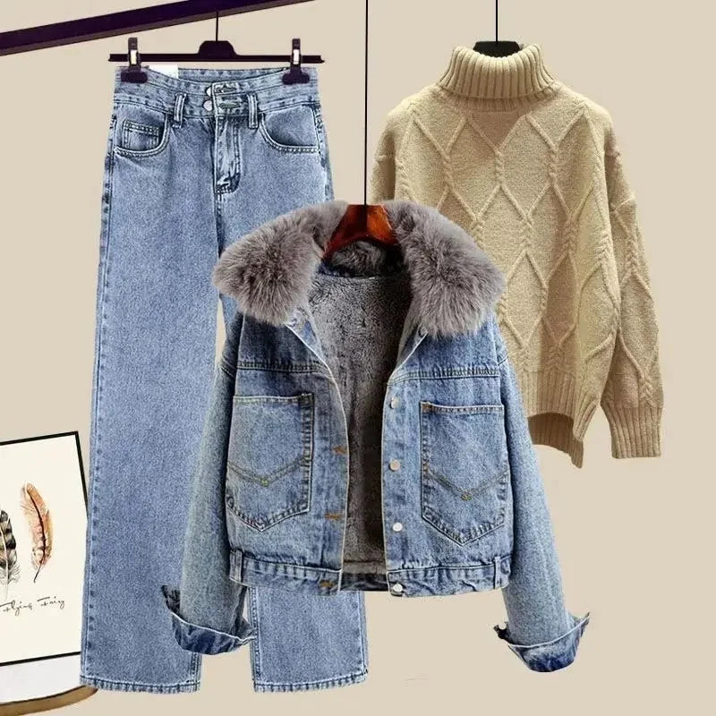 Giacca denim foderata in pile da donna – giacca imbottita spessa per autunno / inverno 2025 stile street