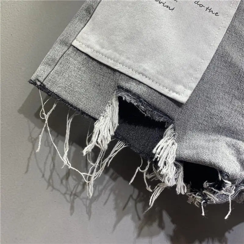 Denim shorts donna estate 2025 bicolore – vita alta, gamba larga, grafica e strappi – look urbano e trendy